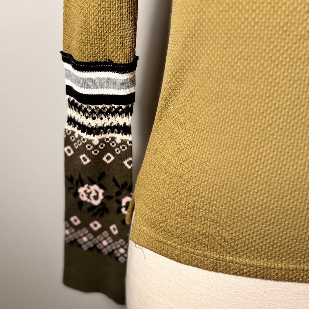 Free People Olive and Brown Patterned Long Sleeve Top - Picture 9 of 12
